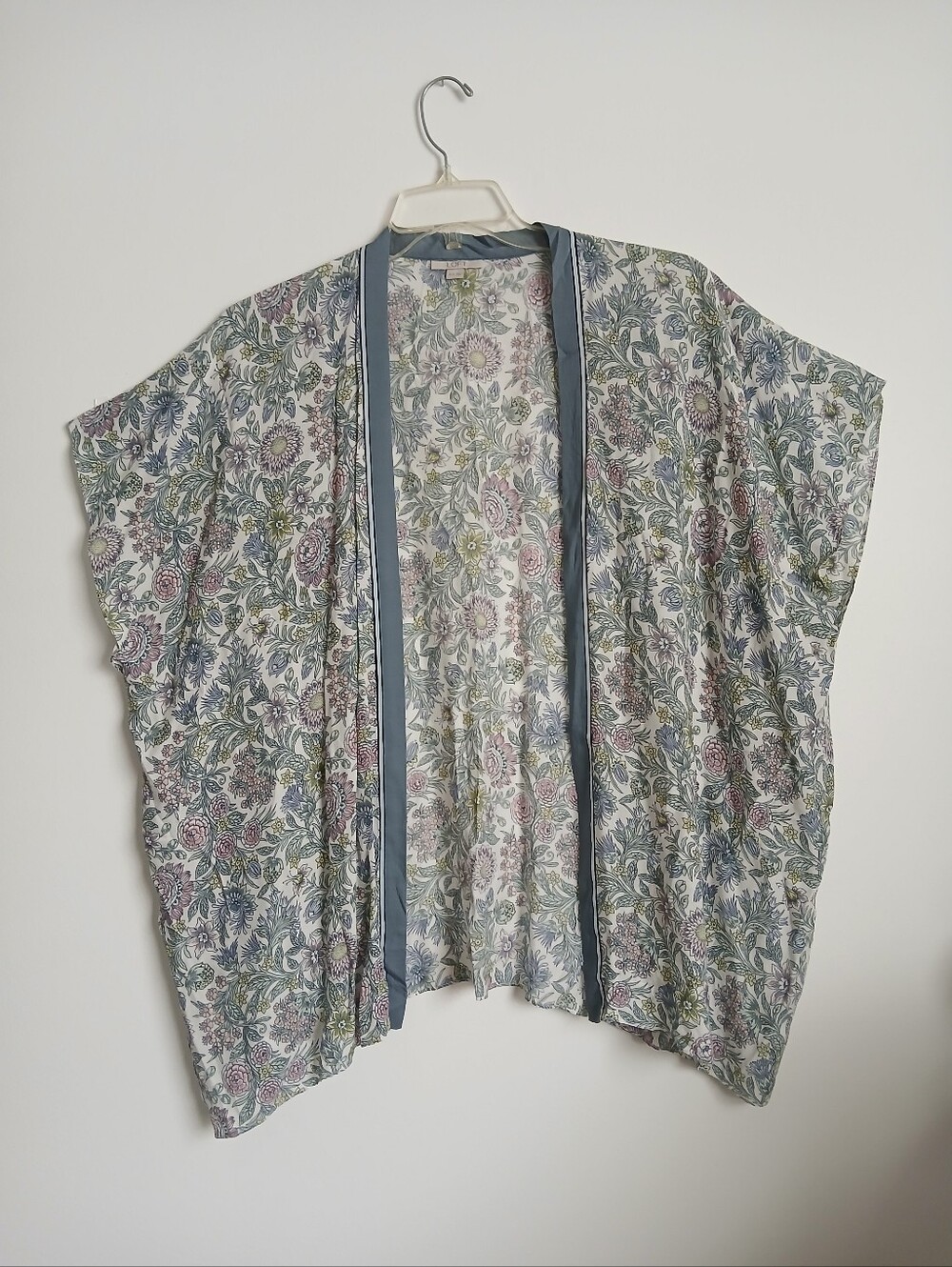 Loft Open Front Cardigan Gray Floral Viscose Size XS Oversized